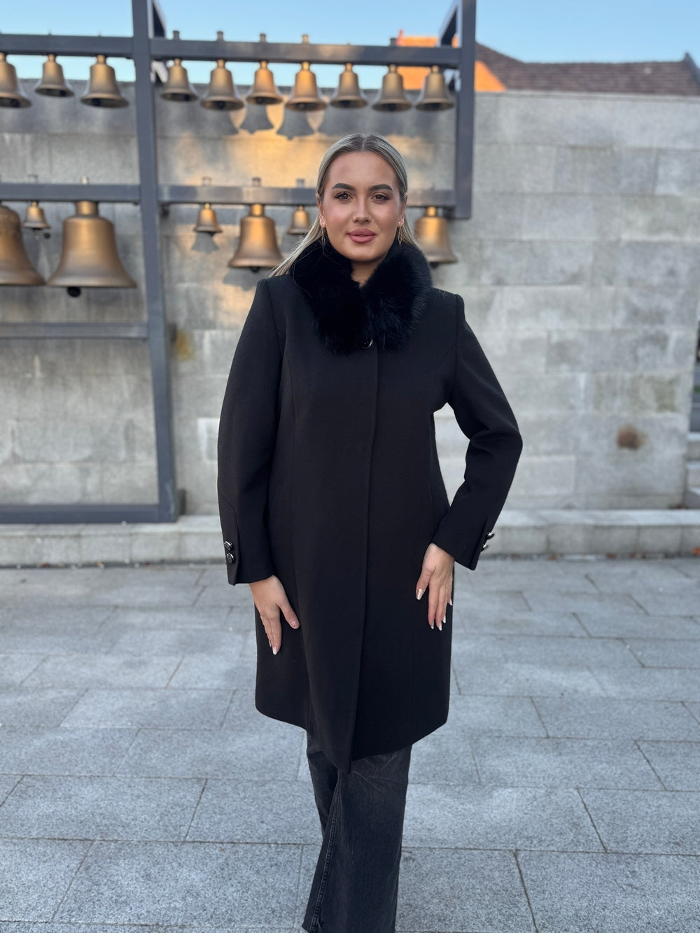 Palton lana si casmir cu blana naturala Aronia