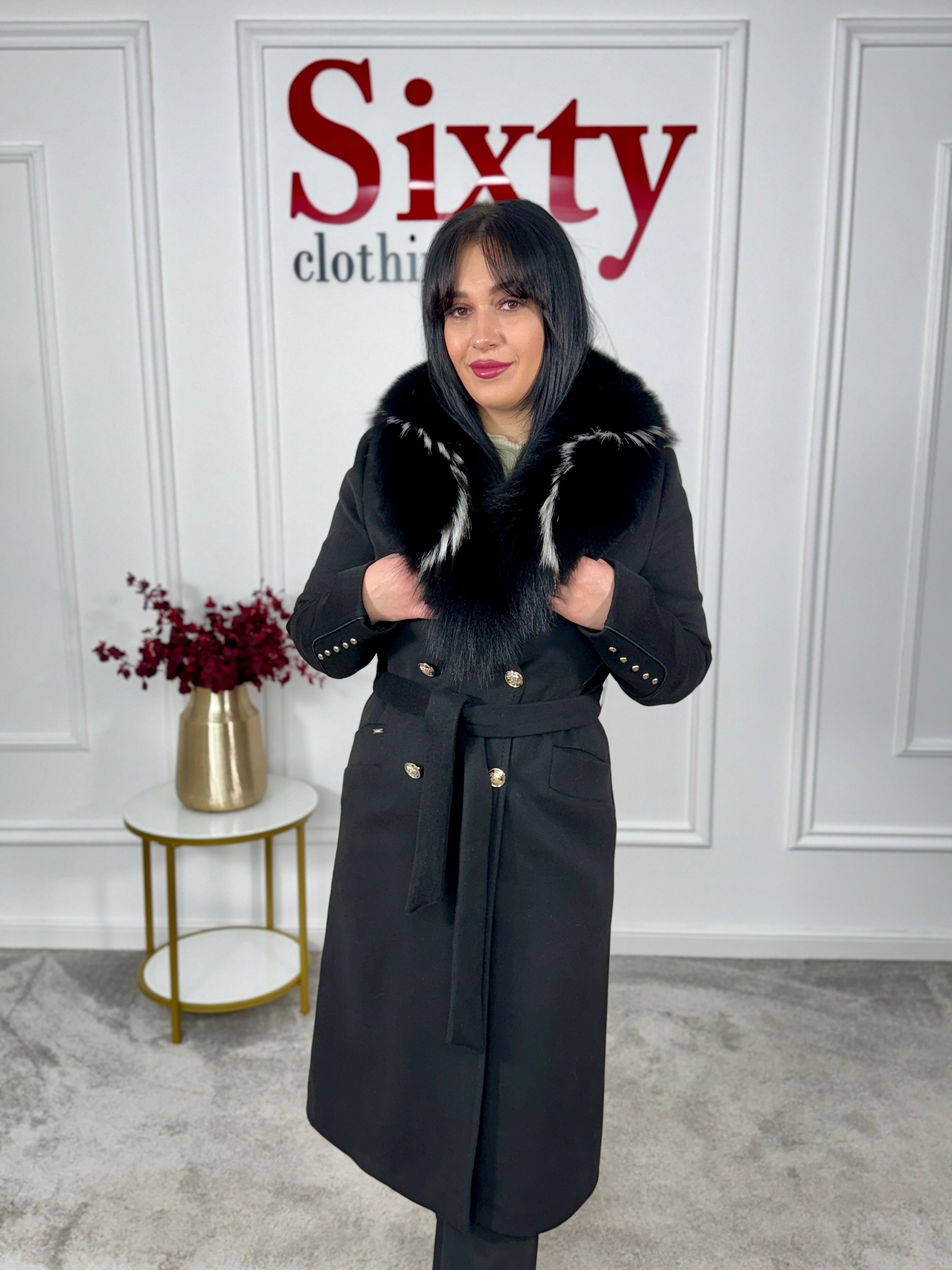 Palton lana si casmir cu blana naturala Klara