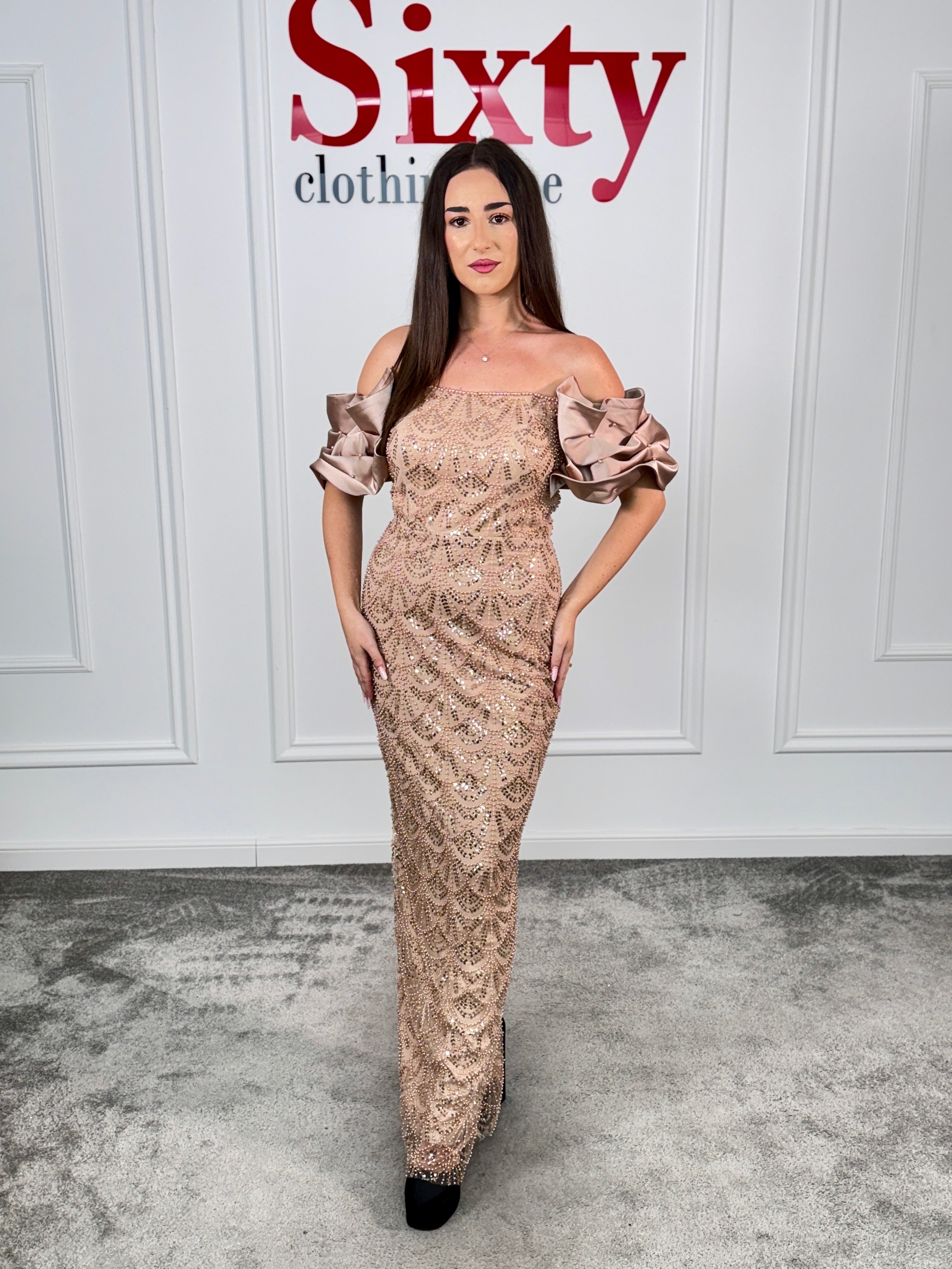 Rochie dantela cu perle Medelin