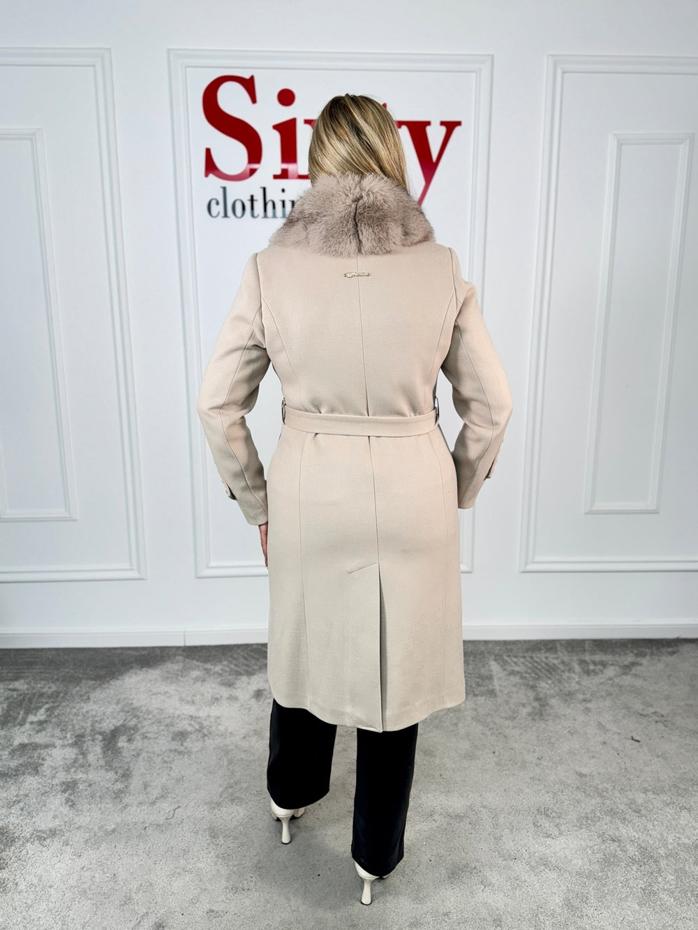 Palton lana si casmir cu blana naturala Kamira