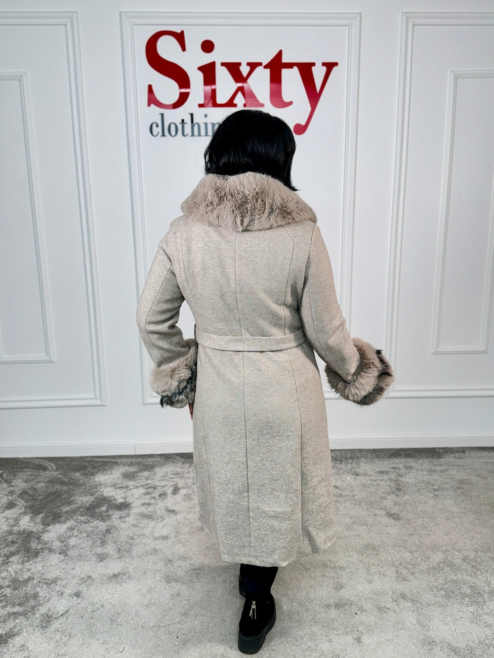 Palton stofa cu blana ecologica Mira