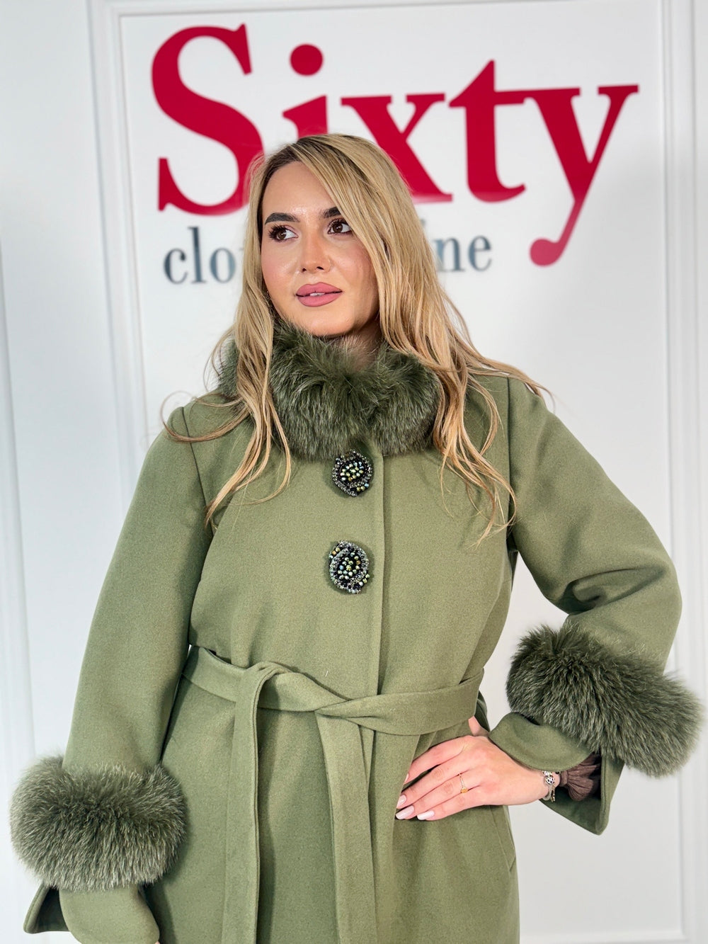 Palton lana si casmir cu blana naturala Selenia