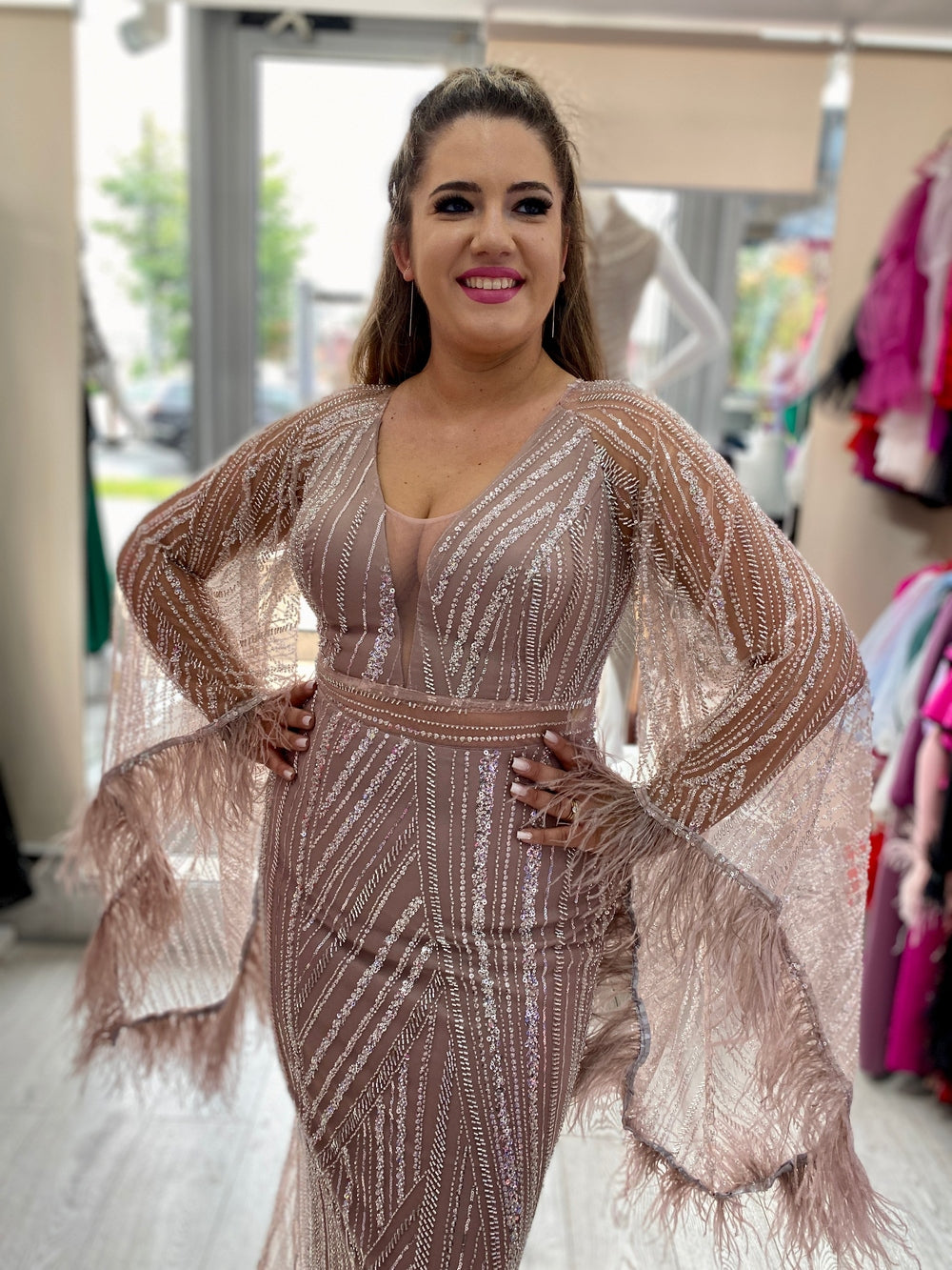 Rochie dantela cu perle Loren