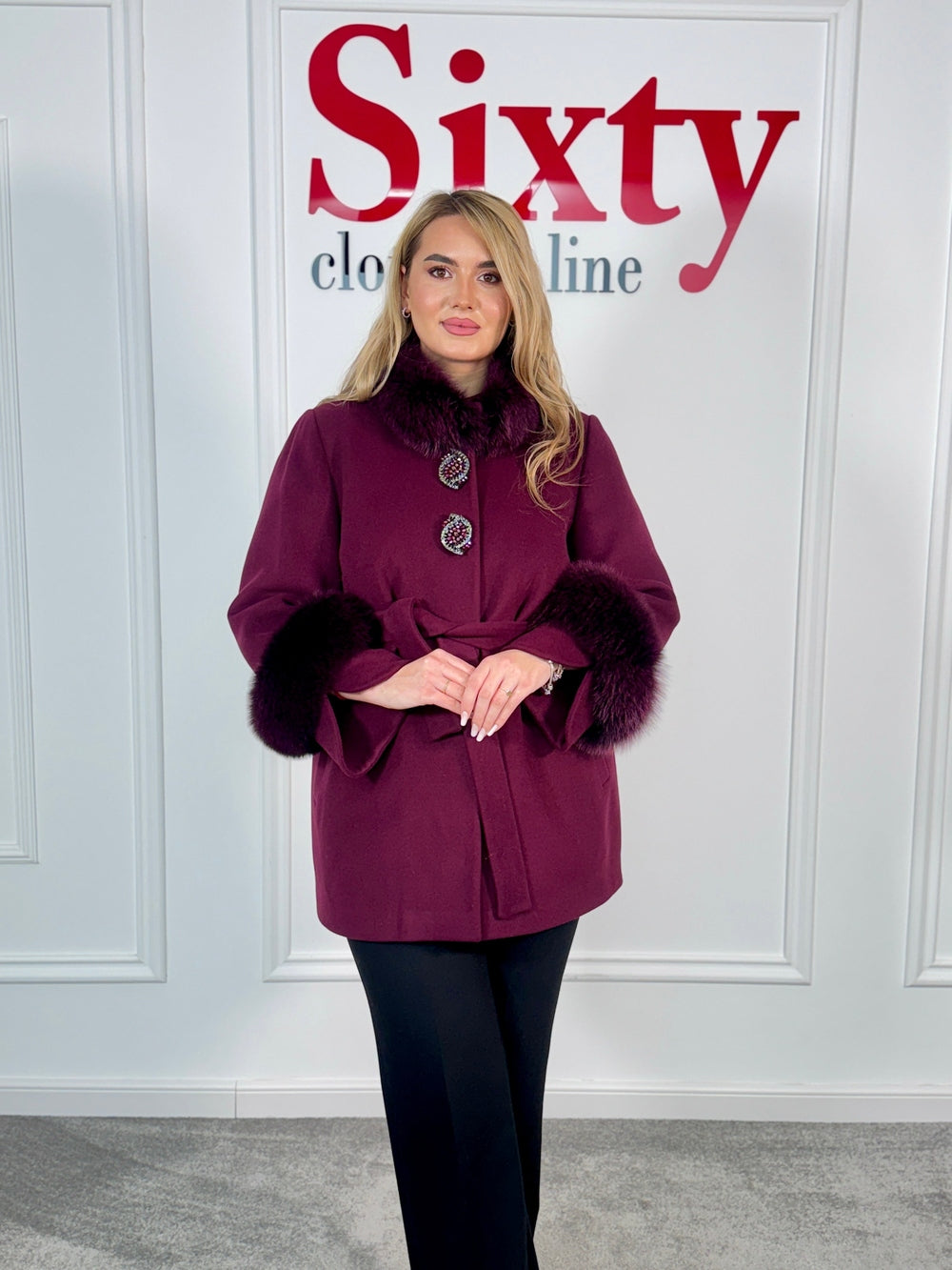 Palton lana si casmir cu blana naturala Selenia