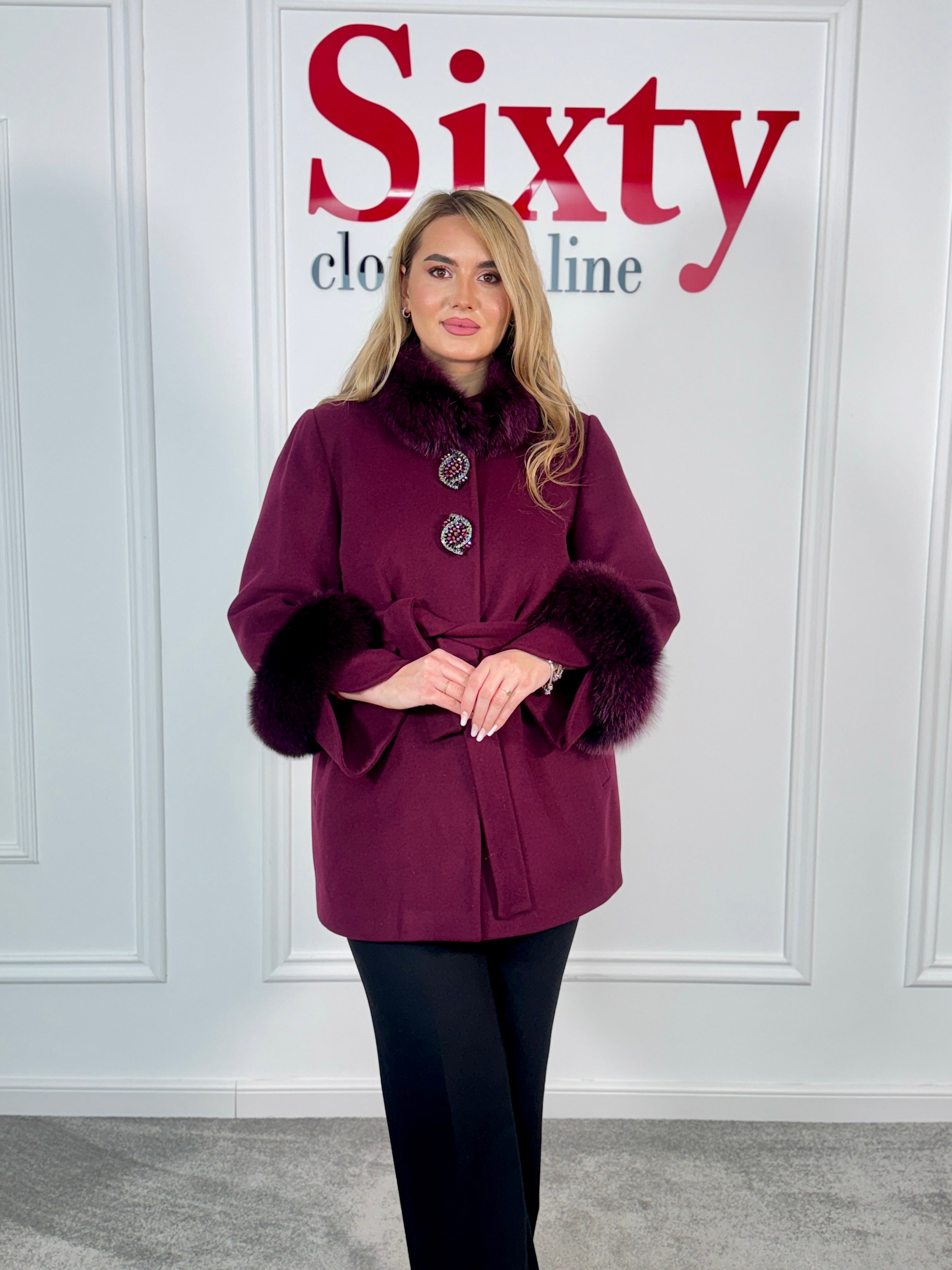 Palton lana si casmir cu blana naturala Selenia