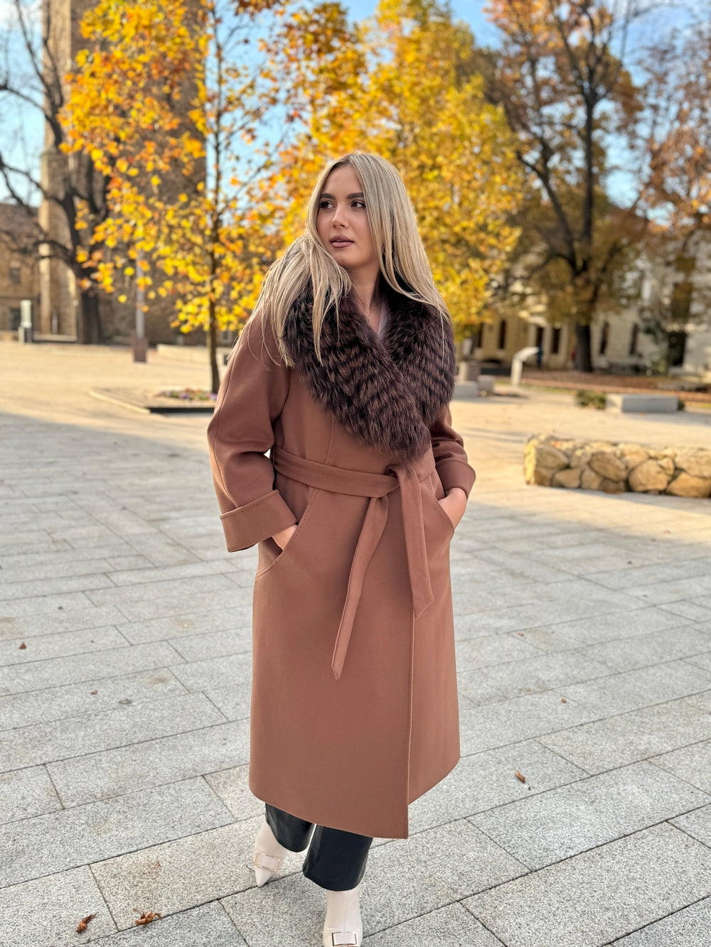 Palton lana si casmir cu blana naturala Milenka