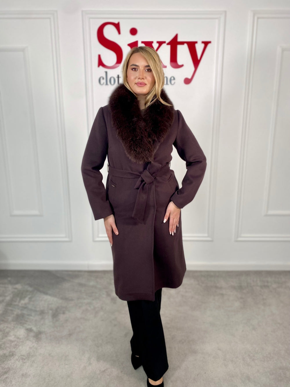 Palton lana si casmir cu blana naturala Kenia