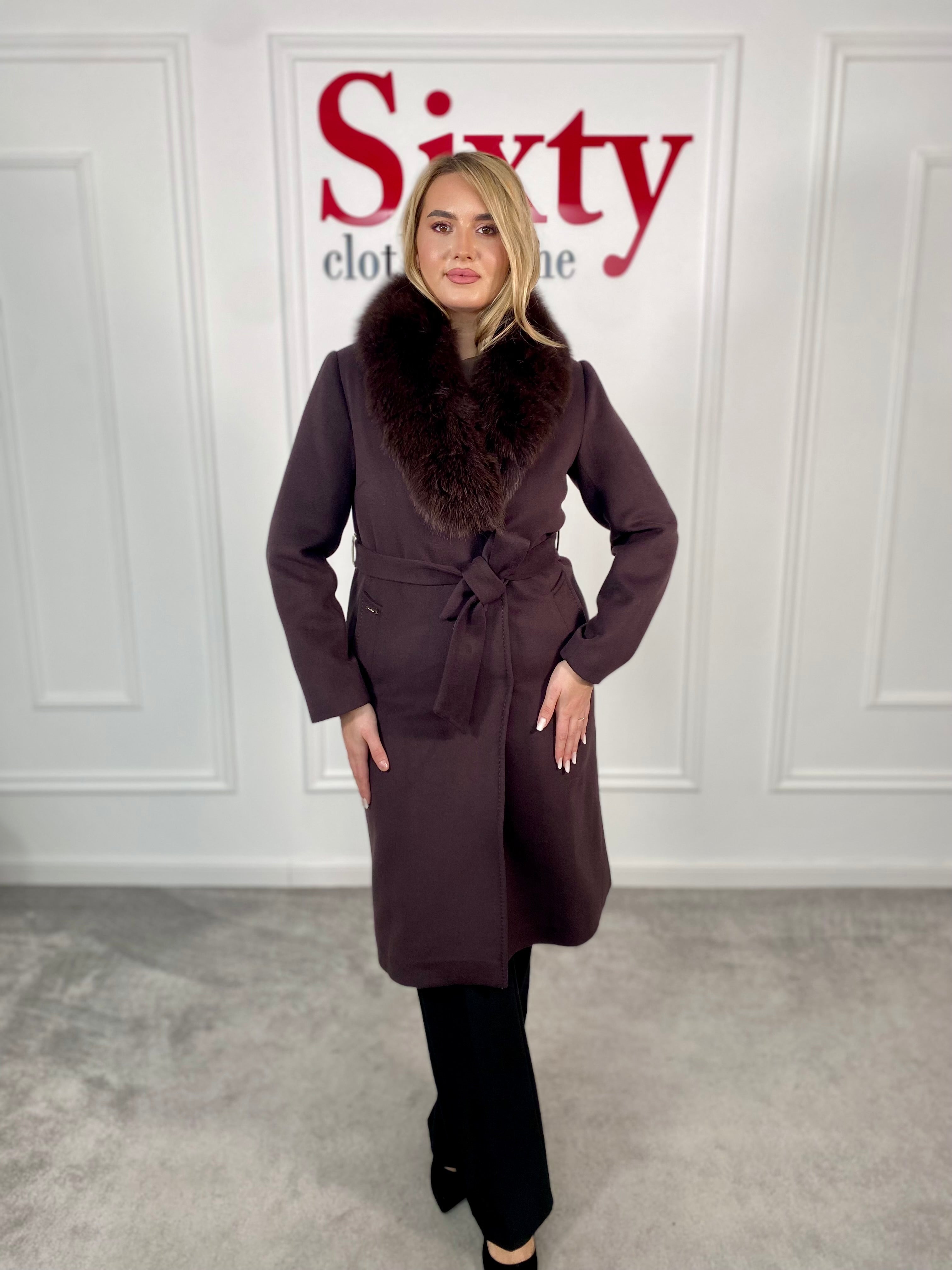 Palton lana si casmir cu blana naturala Kenia