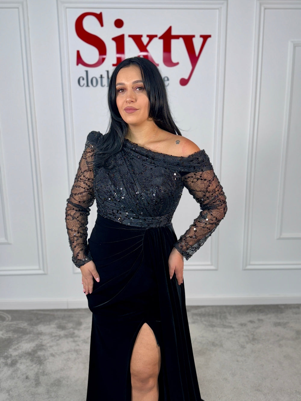 Rochie dantela cu paiete si catifea Amelia