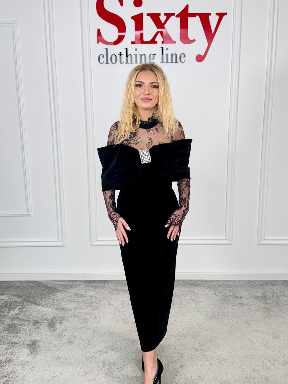 Rochie catifea cu dantela Eseva