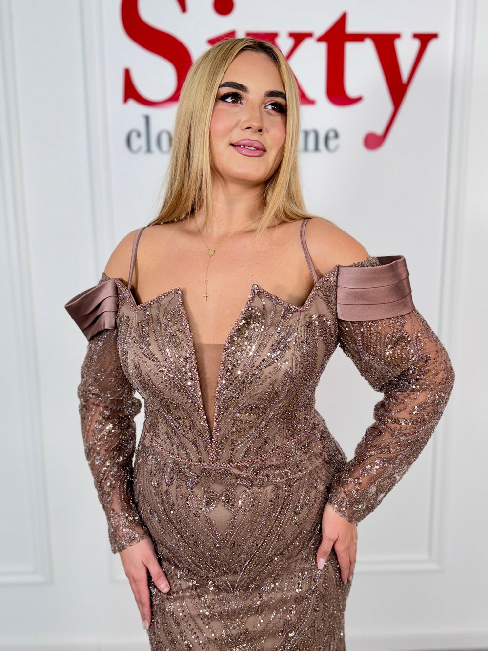 Rochie dantela cu pietre Glossy